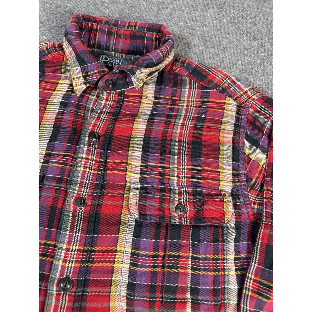 Polo Ralph Lauren Plaid Flannel Shirt Men's M Button Front Red Blue Academia